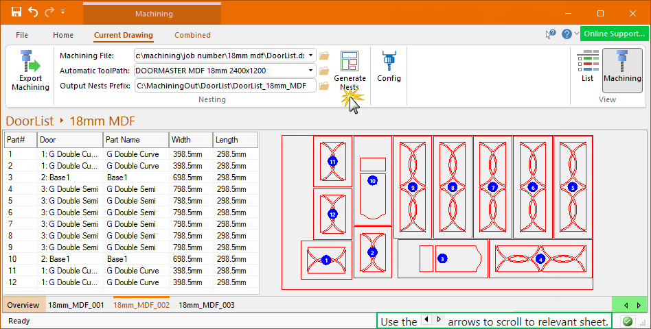 This nest generated&nbsp;3 sheets of material&nbsp; -&nbsp; Click to view
