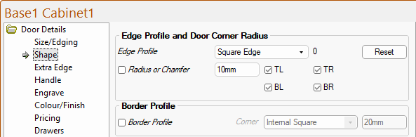 Click to view corresponding options on the Size/Edging page