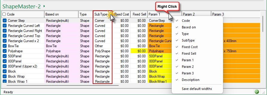 Click to view&nbsp;example where&nbsp;'Param 1'&nbsp;has been unticked and is hidden.